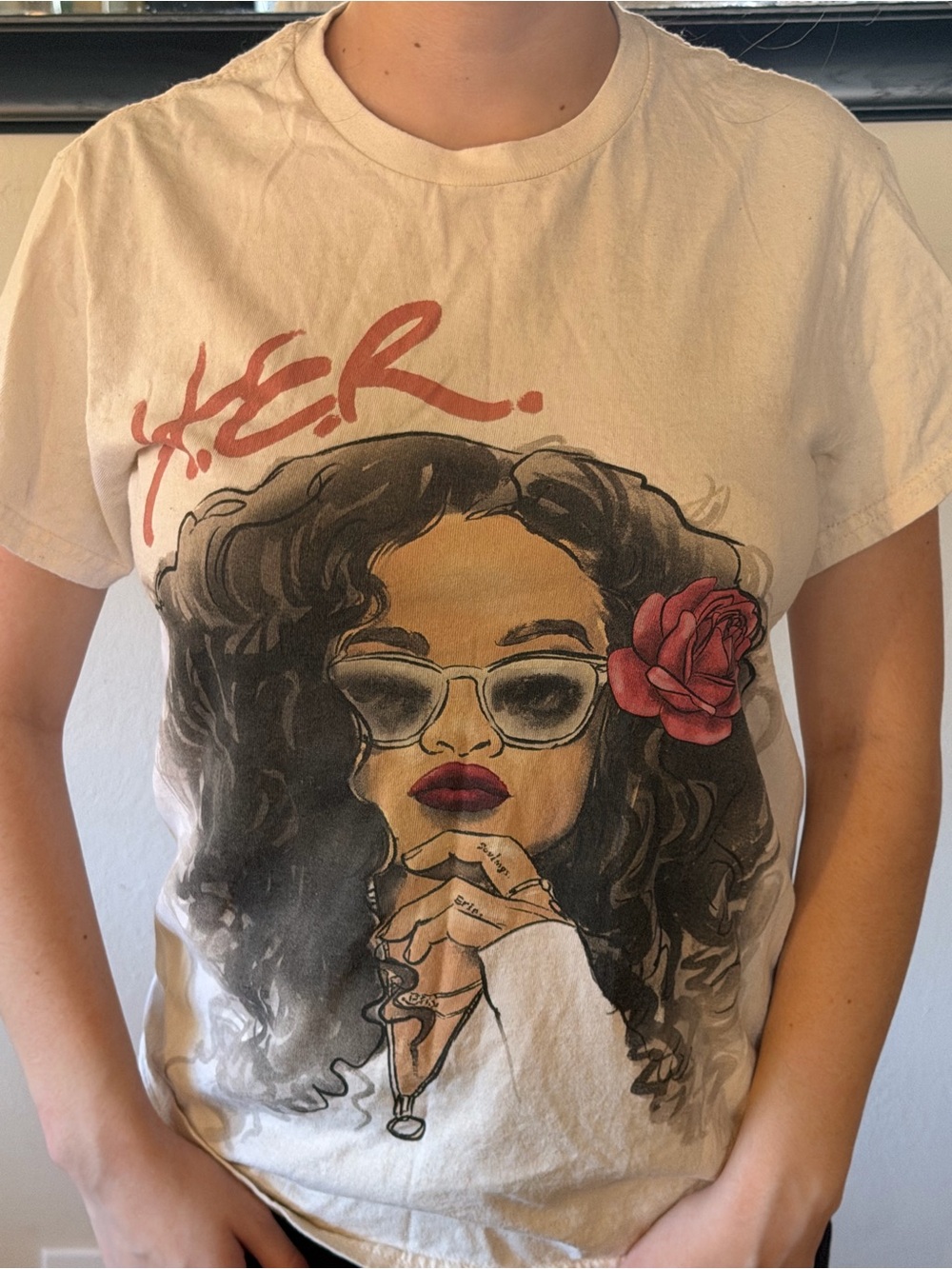 H.E.R. Graphic Band T-Shirt | Google Two Sleeves | White | Size Small